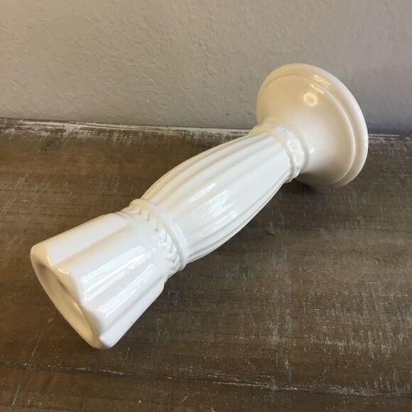 10” Classic ceramic white candlestick with hobnail buttons and column fluting - Picture 5 of 5